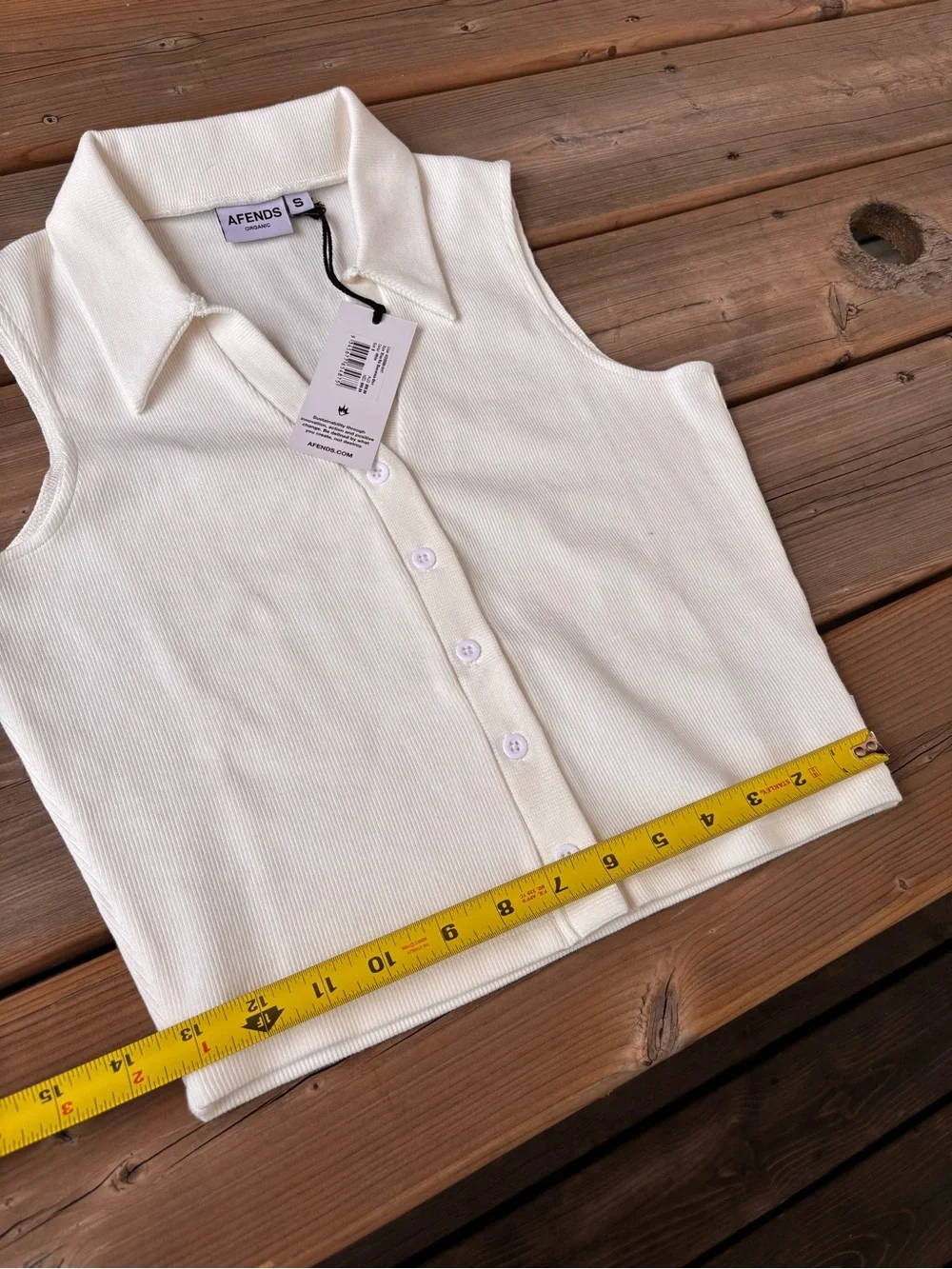 Afends White Collared Ribbed Button-Front Tank - Picture 5 of 6